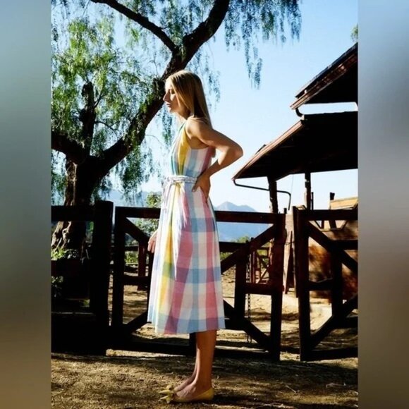 🆕 Mille Marilyn Plaid Halter Neck Full Skirt Midi Dress Cotton X-Small - Picture 4 of 14